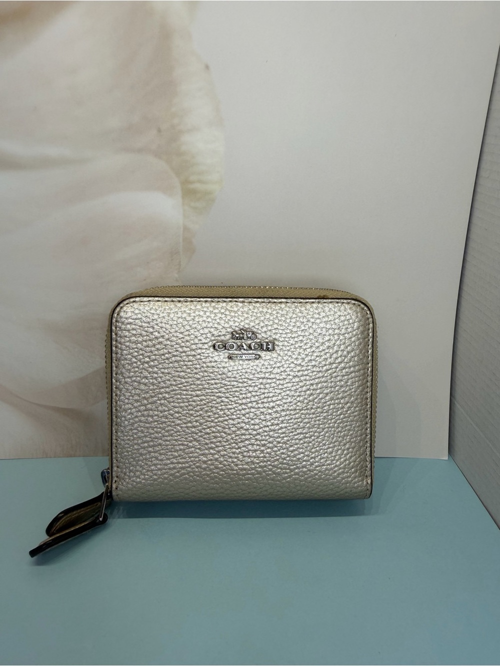 Coach Medium Zip Around Wallet in Metallic Crossgrain Leather Metallic Gold